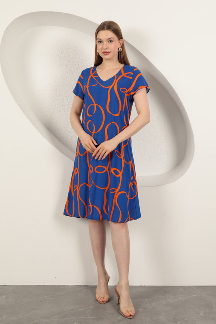 KKT Viscose Fabric Striped Patterned Dress-Sax - Desio