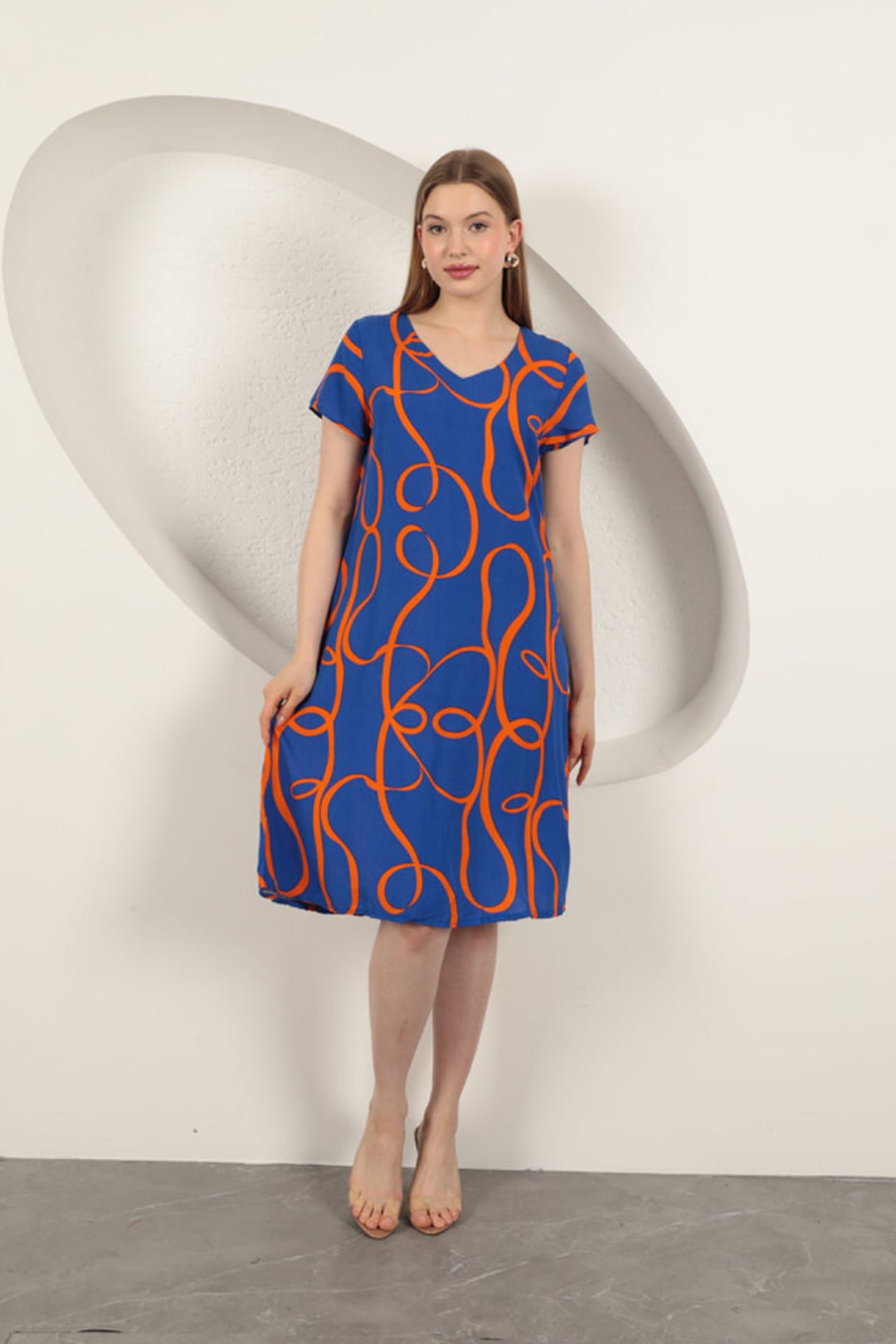 KKT Viscose Fabric Striped Patterned Dress-Sax - Desio