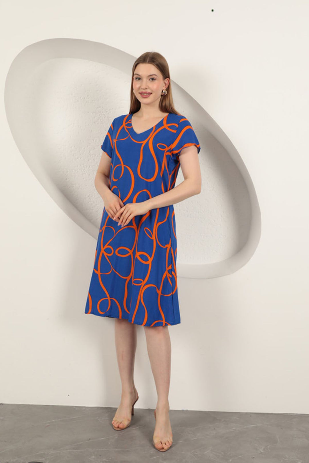 KKT Viscose Fabric Striped Patterned Dress-Sax - Desio