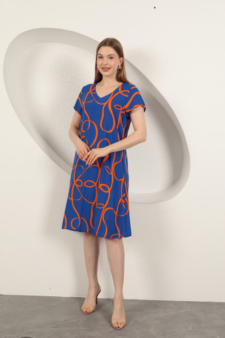 KKT Viscose Fabric Striped Patterned Dress-Sax - Desio