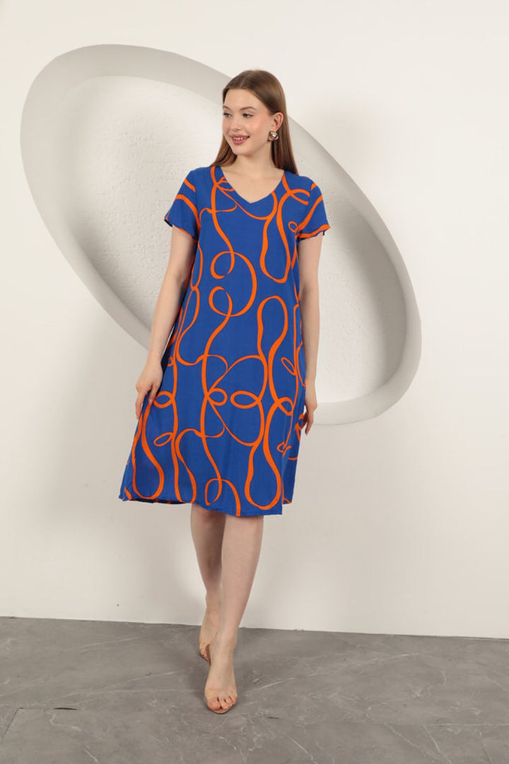 KKT Viscose Fabric Striped Patterned Dress-Sax - Desio