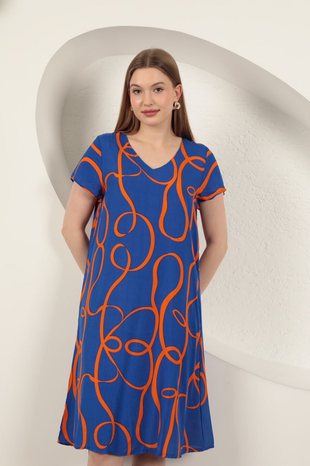 KKT Viscose Fabric Striped Patterned Dress-Sax - Desio
