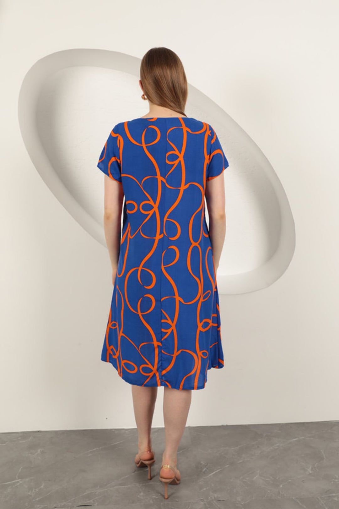 KKT Viscose Fabric Striped Patterned Dress-Sax - Desio