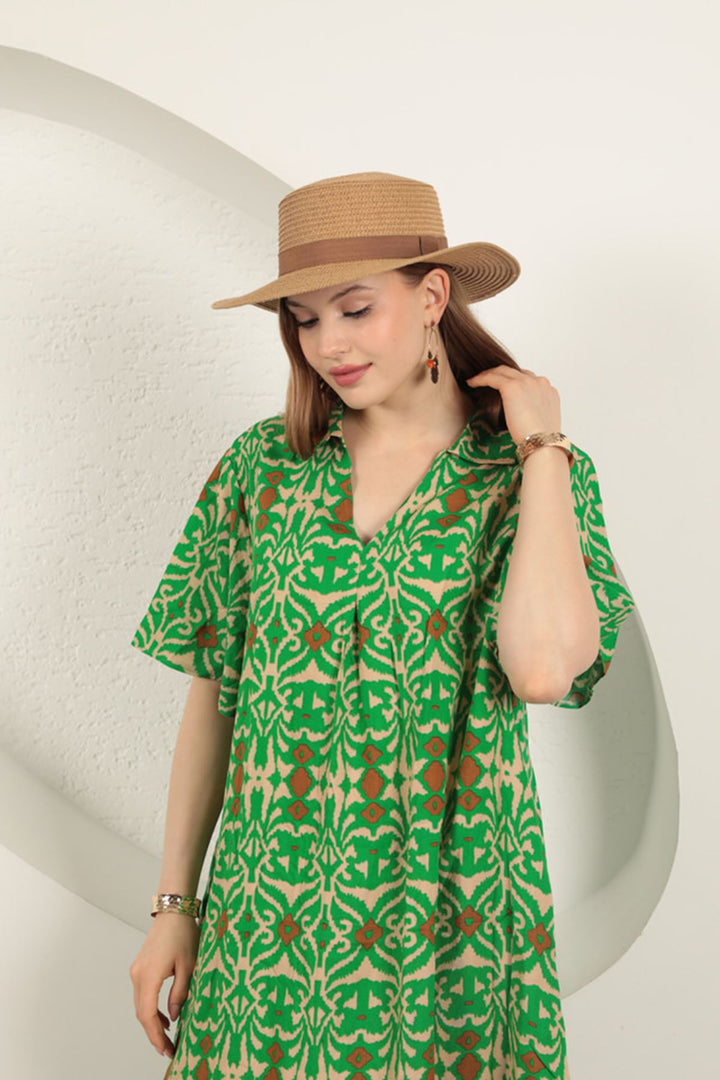 KKT Viscose Ethnic Patterned Dress-Green - Edinburg