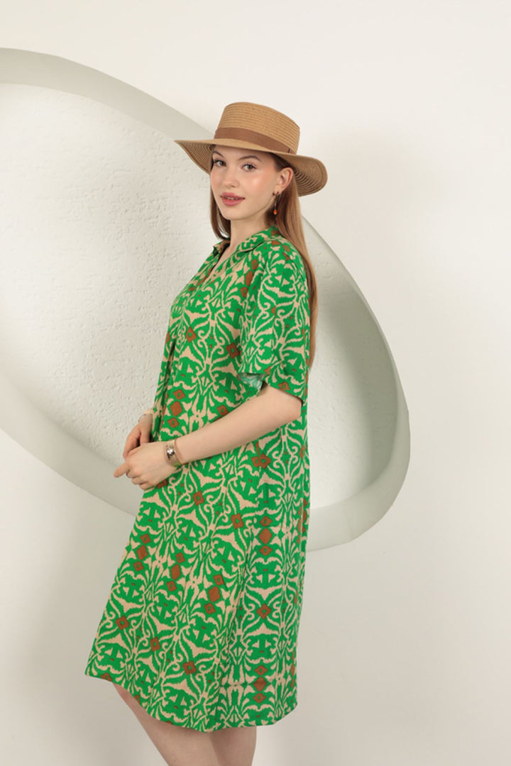 KKT Viscose Ethnic Patterned Dress-Green - Edinburg