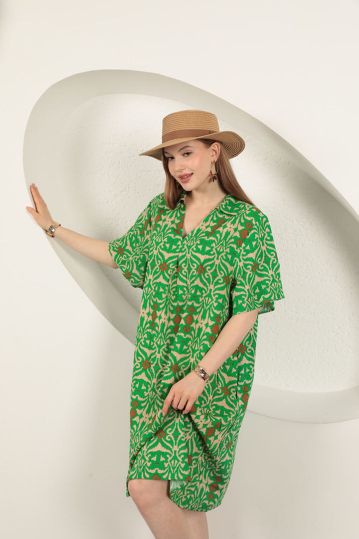 KKT Viscose Ethnic Patterned Dress-Green - Edinburg