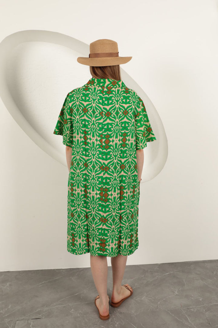 KKT Viscose Ethnic Patterned Dress-Green - Edinburg