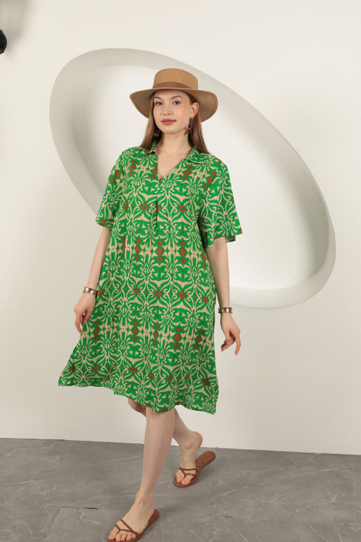 KKT Viscose Ethnic Patterned Dress-Green - Edinburg