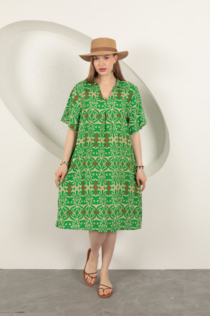 KKT Viscose Ethnic Patterned Dress-Green - Edinburg