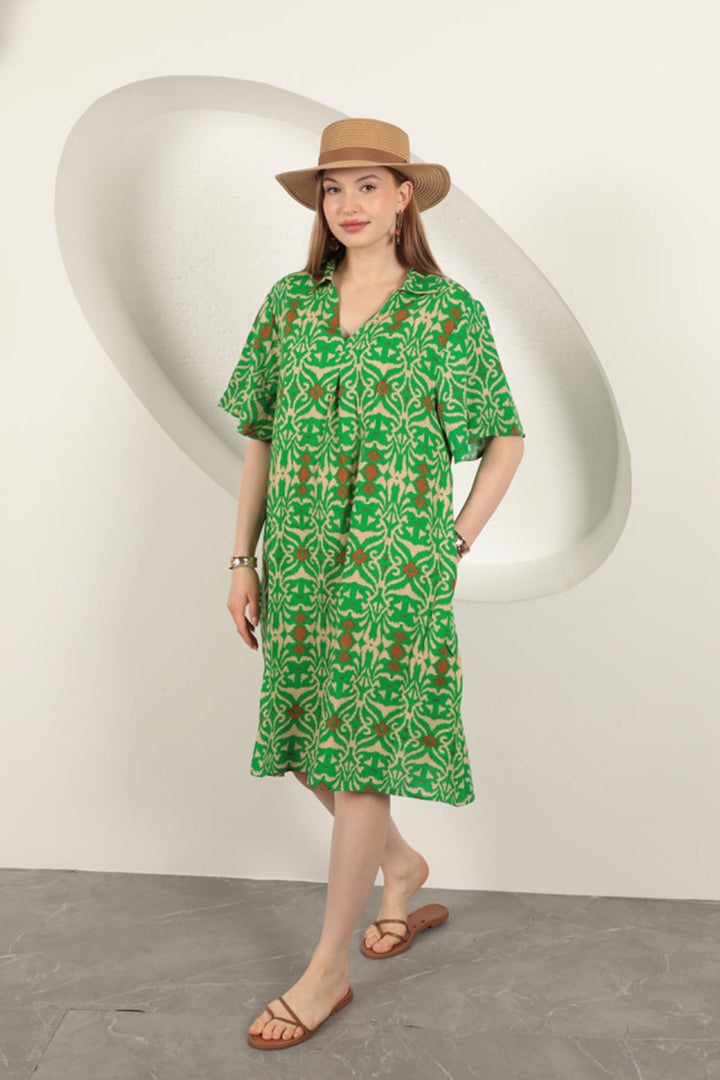 KKT Viscose Ethnic Patterned Dress-Green - Edinburg