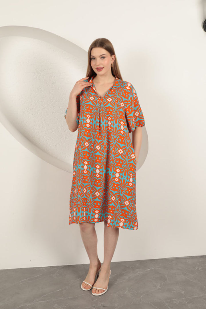 KKT Viscose Ethnic Patterned Dress-Orange - Santo Domingo Tehuantepec