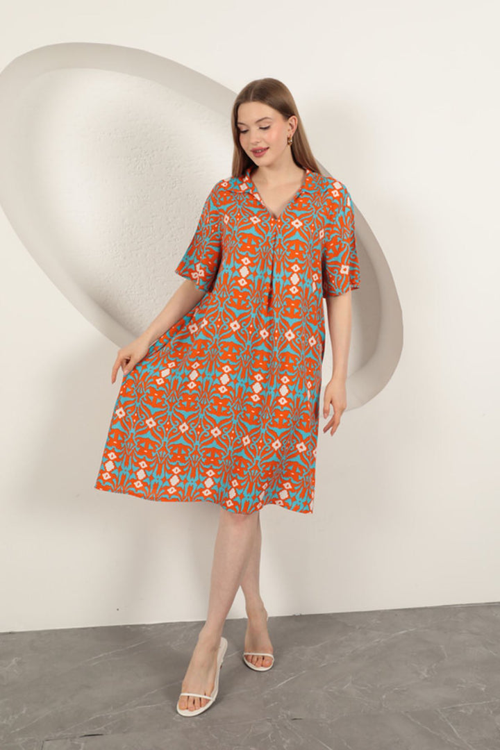 KKT Viscose Ethnic Patterned Dress-Orange - Santo Domingo Tehuantepec
