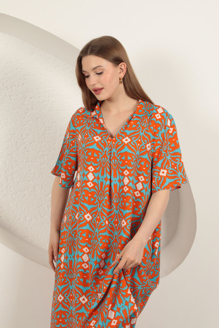 KKT Viscose Ethnic Patterned Dress-Orange - Santo Domingo Tehuantepec