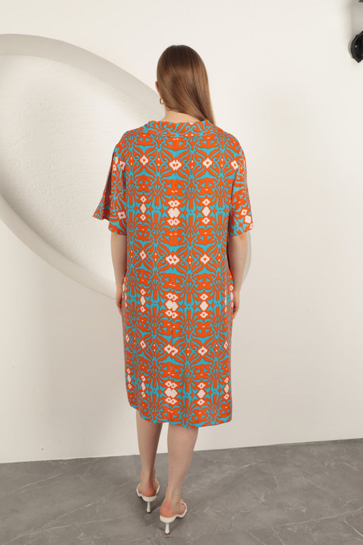 KKT Viscose Ethnic Patterned Dress-Orange - Santo Domingo Tehuantepec