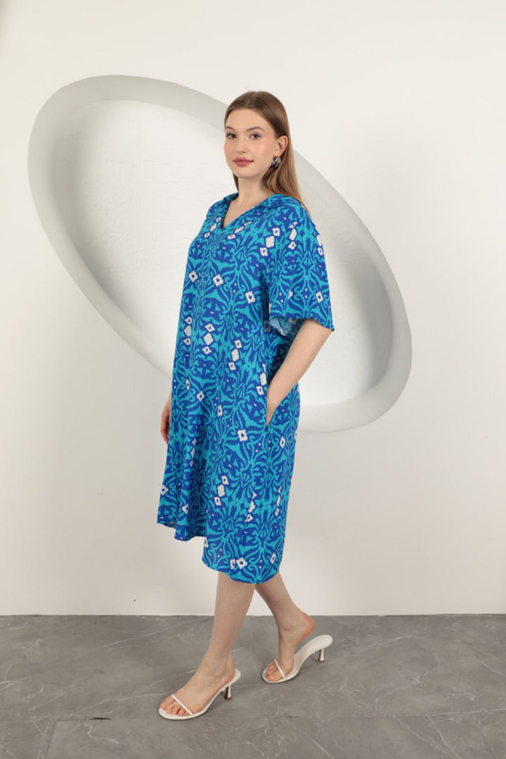 KKT Viscose Ethnic Patterned Dress-Blue - Coatzacoalcos