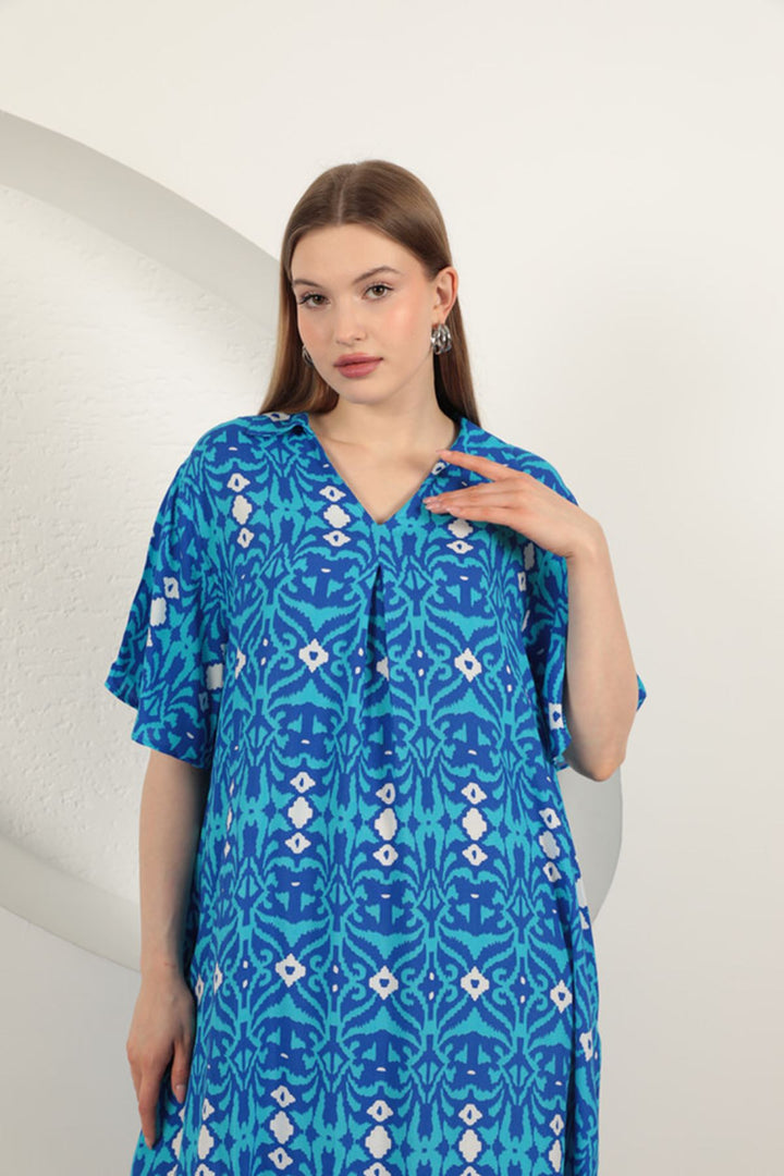 KKT Viscose Ethnic Patterned Dress-Blue - Coatzacoalcos
