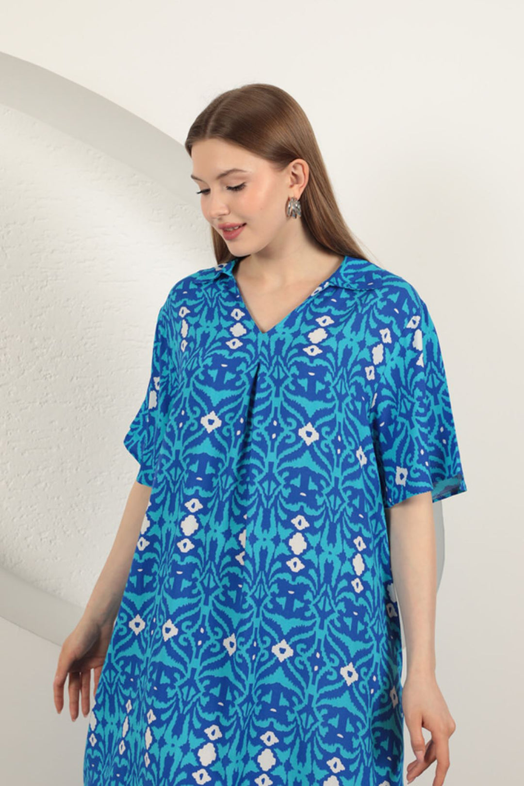 KKT Viscose Ethnic Patterned Dress-Blue - Coatzacoalcos