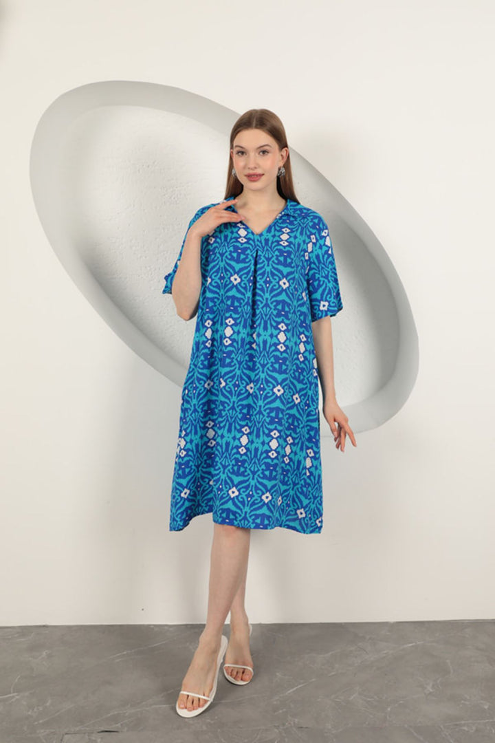 KKT Viscose Ethnic Patterned Dress-Blue - Coatzacoalcos