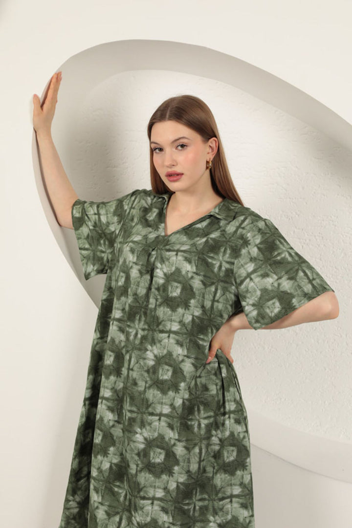 KKT Viscose Patterned Dress-Khaki - Empoli