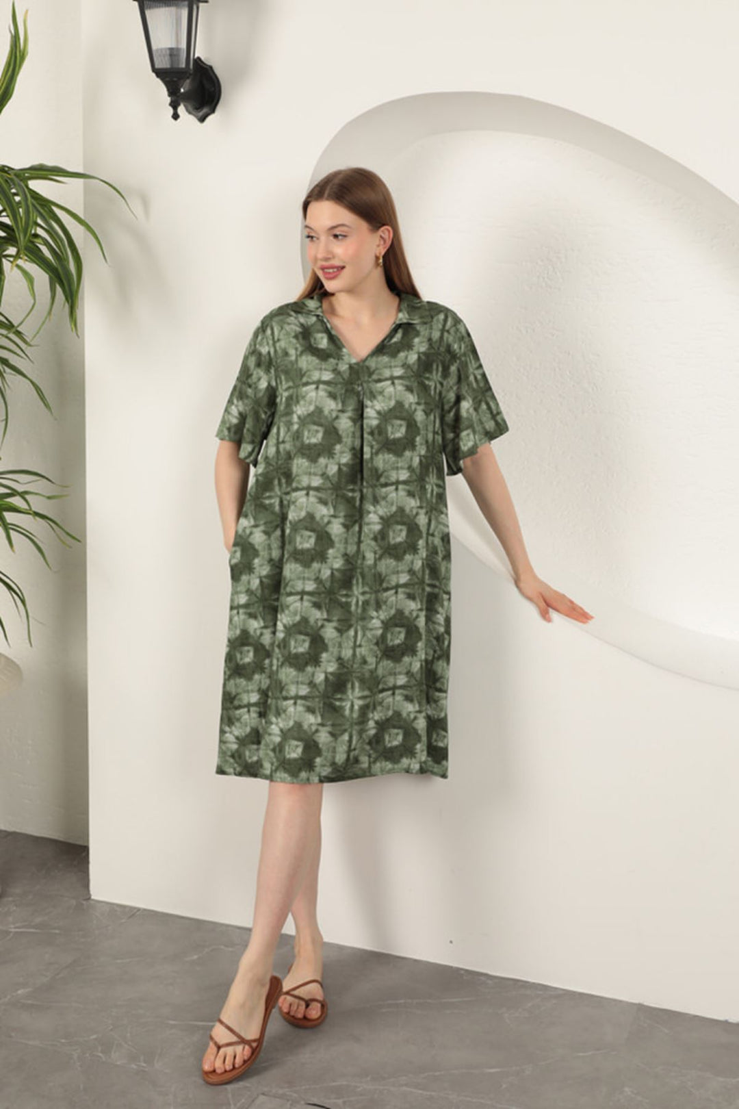 KKT Viscose Patterned Dress-Khaki - Empoli