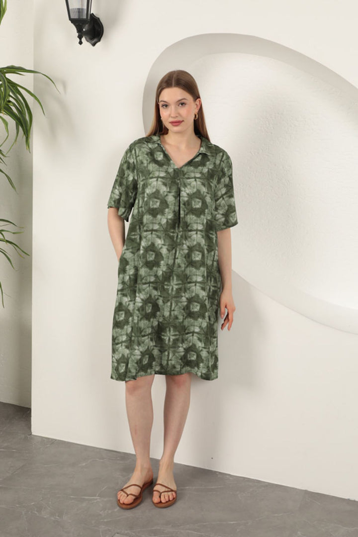 KKT Viscose Patterned Dress-Khaki - Empoli