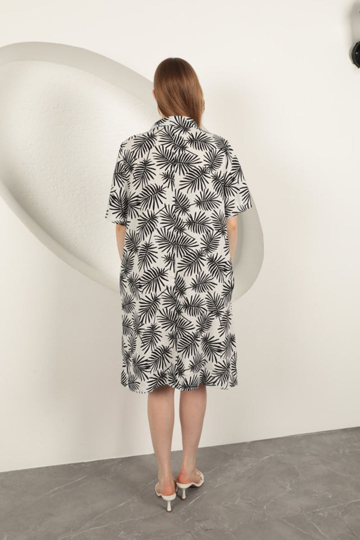 KKT Viscose Palm Patterned Dress-Ecru - Waipahu
