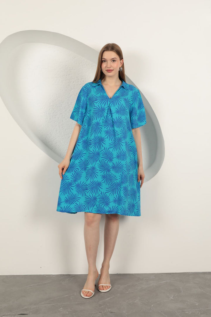 KKT Viscose Palm Patterned Dress-Blue - Valence