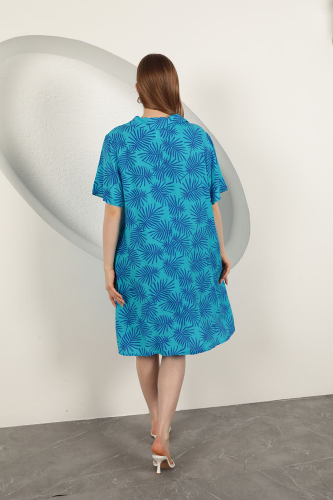 KKT Viscose Palm Patterned Dress-Blue - Valence