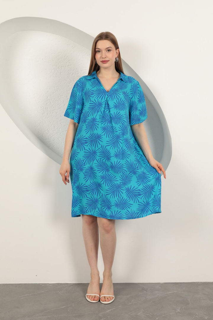 KKT Viscose Palm Patterned Dress-Blue - Valence