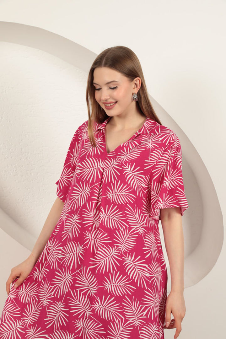 KKT Viscose Palm Patterned Dress-Fuchsia - Washington