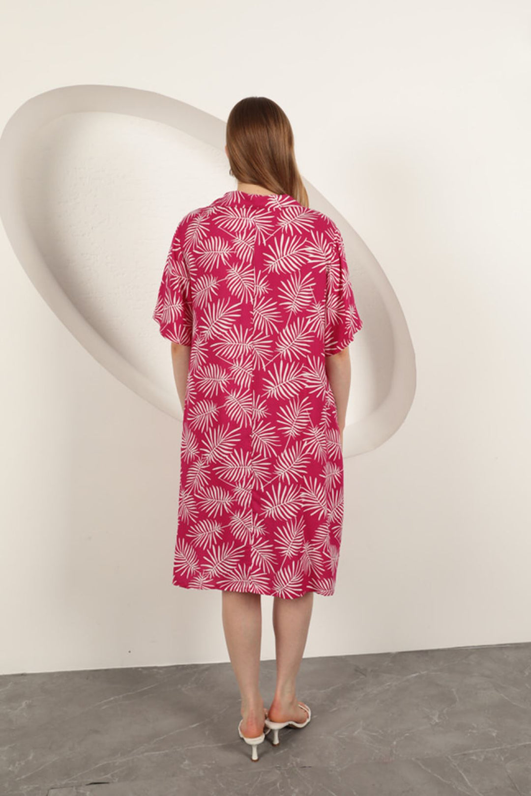 KKT Viscose Palm Patterned Dress-Fuchsia - Washington