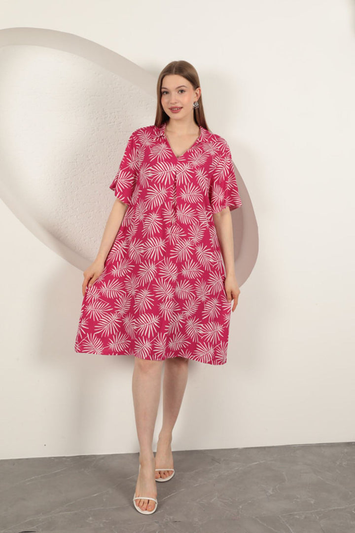 KKT Viscose Palm Patterned Dress-Fuchsia - Washington