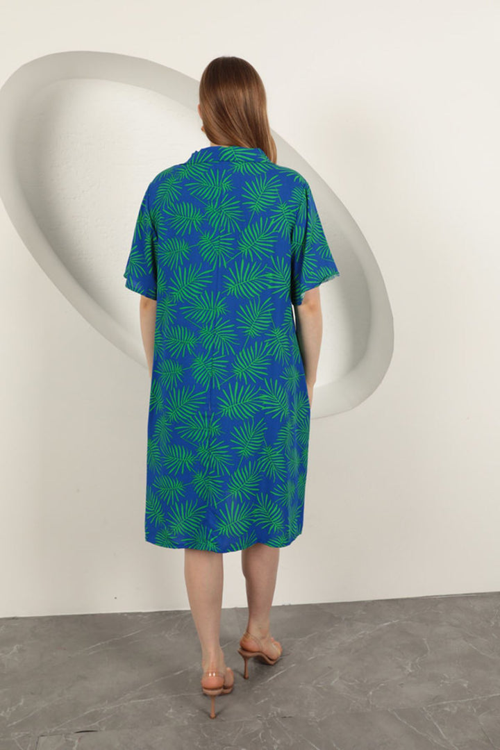 KKT Viscose Palm Patterned Dress-Sax/Green - Chervonohrad