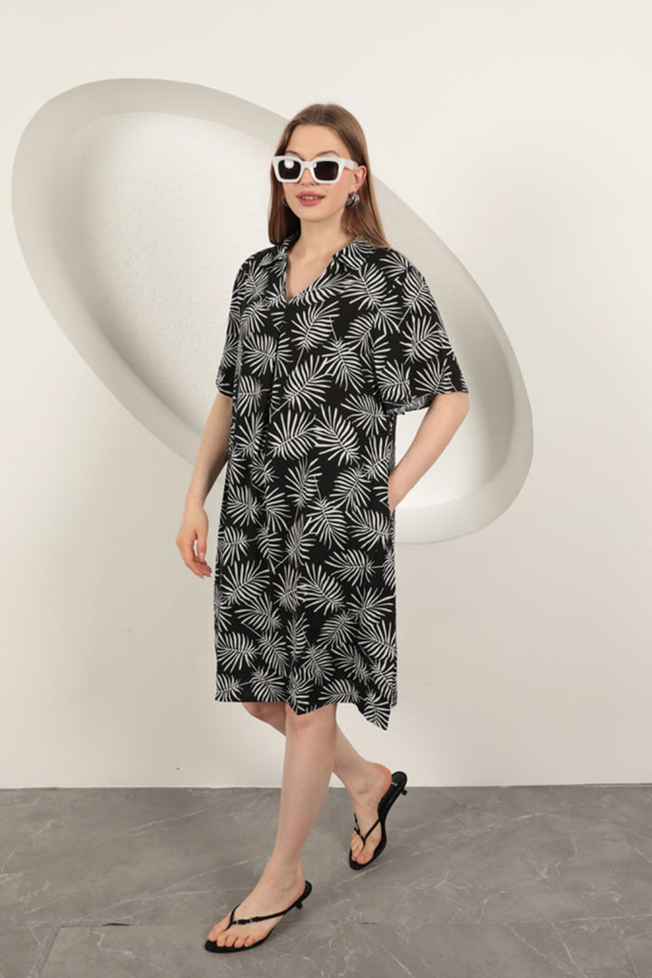 KKT Viscose Palm Patterned Dress-Black - Dagenham