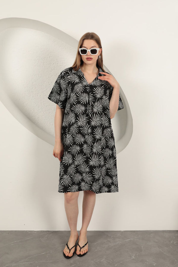 KKT Viscose Palm Patterned Dress-Black - Dagenham