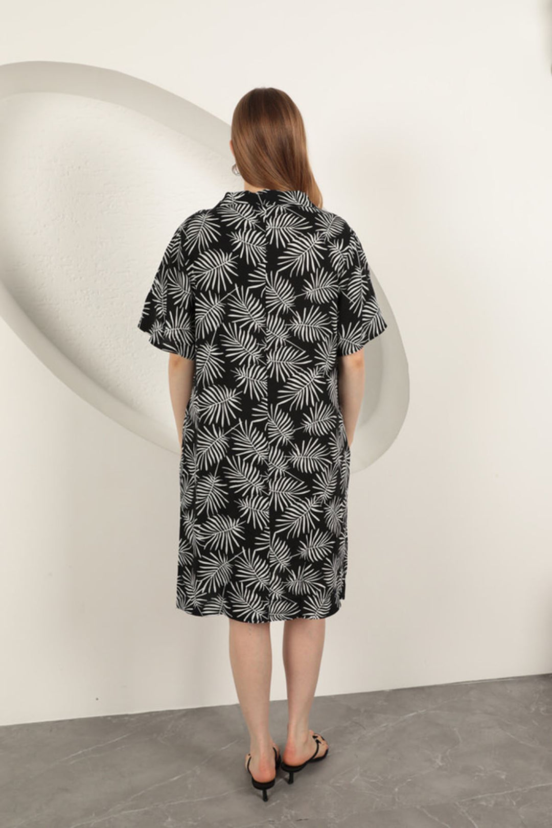 KKT Viscose Palm Patterned Dress-Black - Dagenham