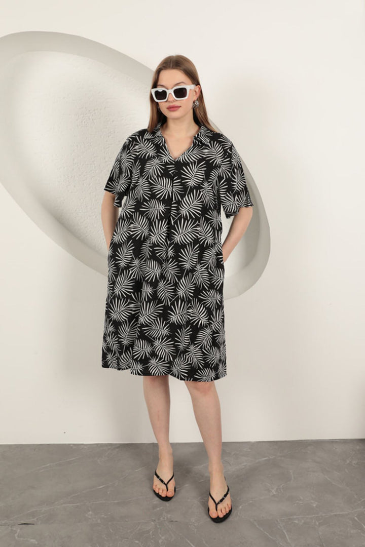 KKT Viscose Palm Patterned Dress-Black - Dagenham