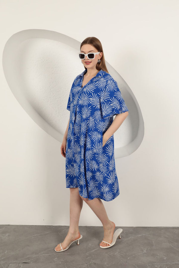 KKT Viscose Palm Patterned Dress-Sax - Bristol