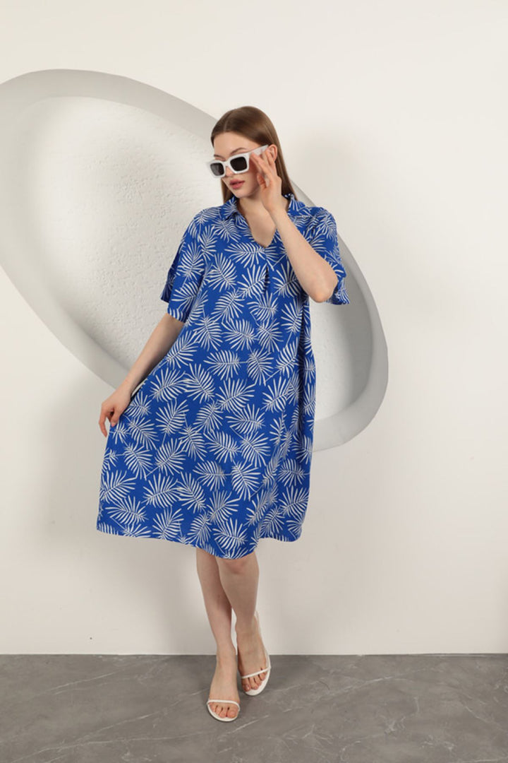KKT Viscose Palm Patterned Dress-Sax - Bristol