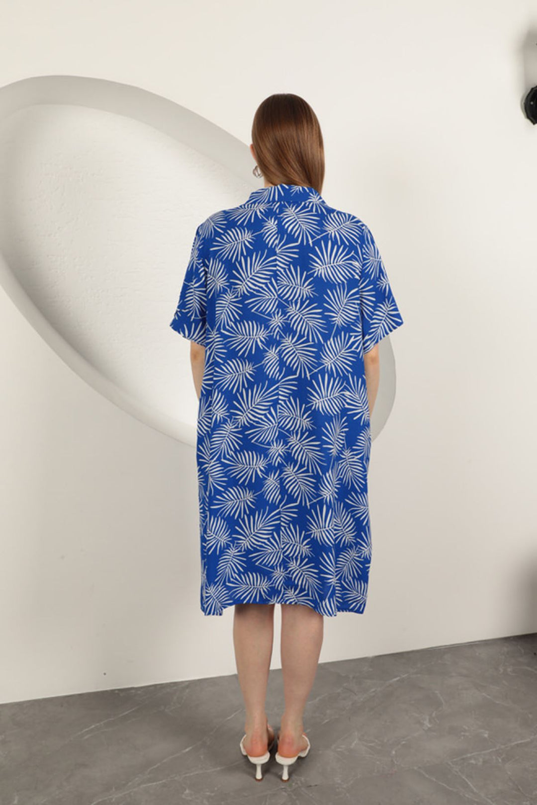 KKT Viscose Palm Patterned Dress-Sax - Bristol