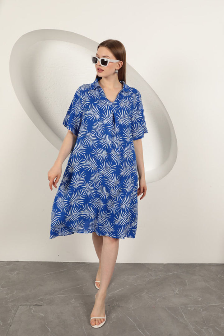 KKT Viscose Palm Patterned Dress-Sax - Bristol