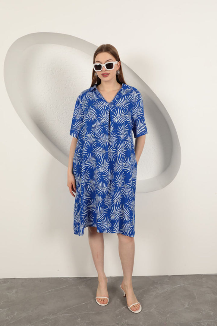 KKT Viscose Palm Patterned Dress-Sax - Bristol