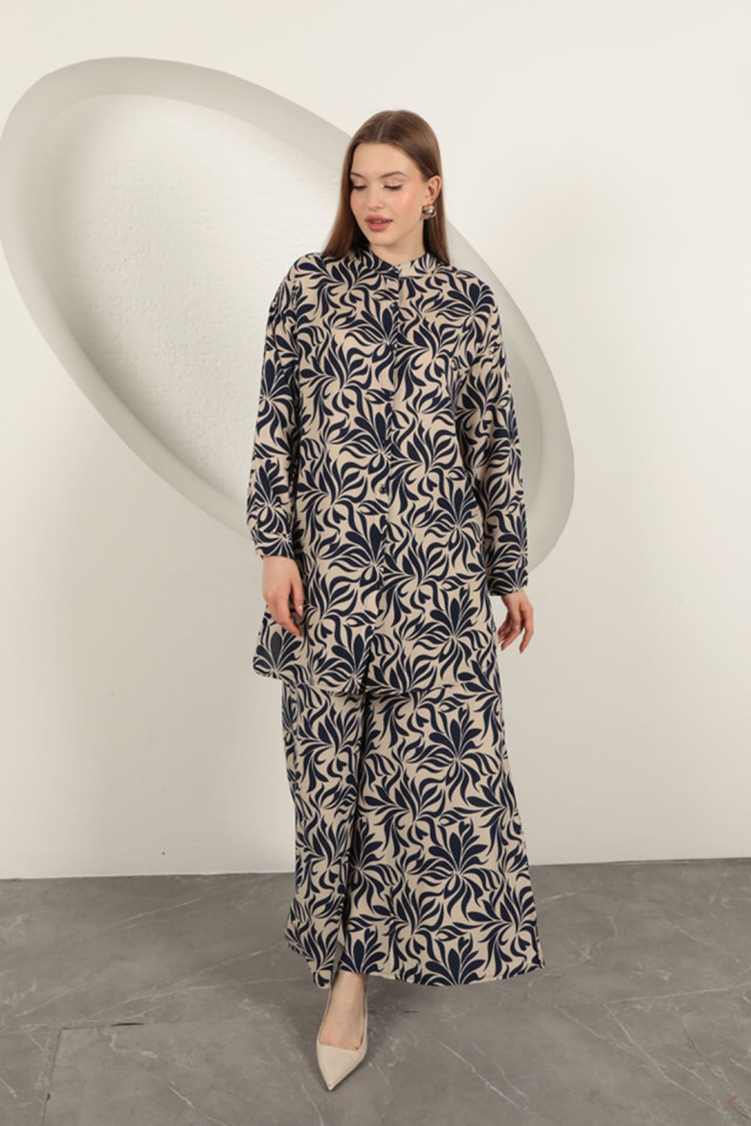 KKT Viscose Fabric Patterned Women's Suit-Navy Blue - Mississauga