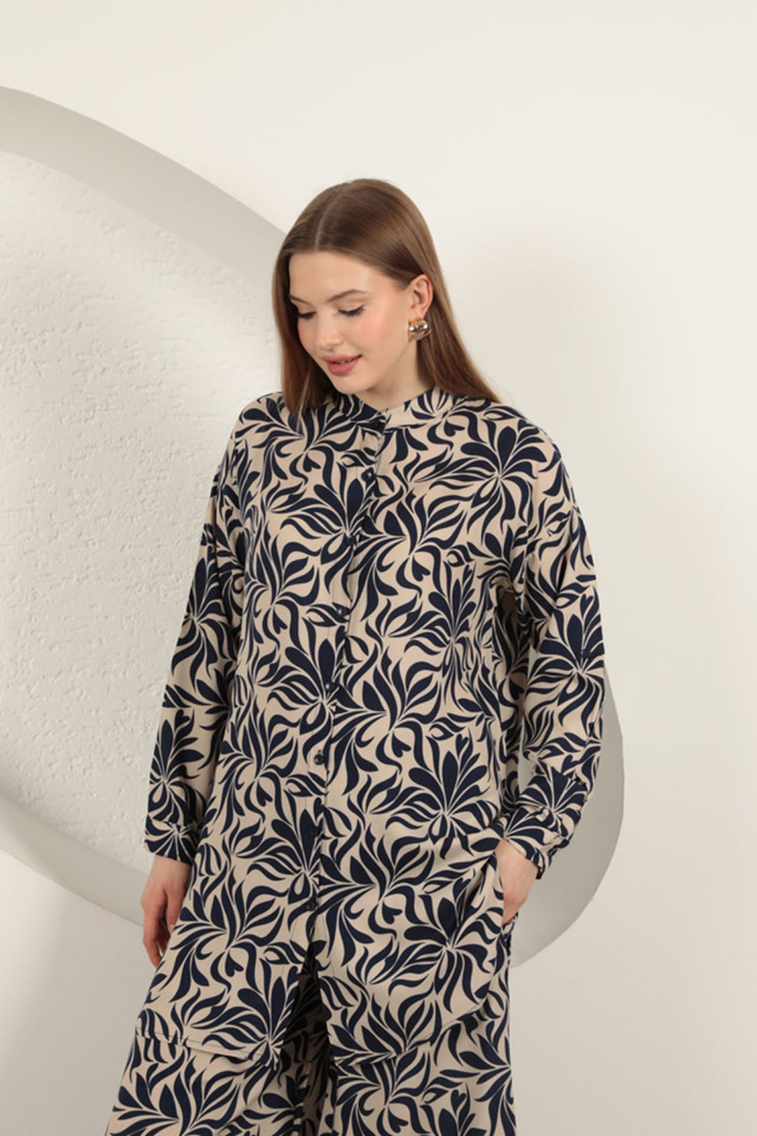 KKT Viscose Fabric Patterned Women's Suit-Navy Blue - Mississauga