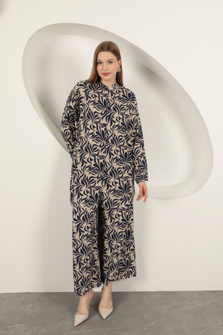 KKT Viscose Fabric Patterned Women's Suit-Navy Blue - Mississauga