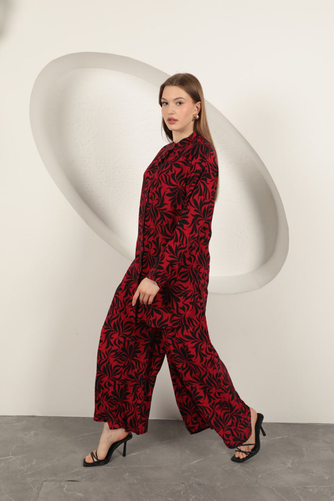 KKT Viscose Fabric Patterned Women's Suit-Navy Blue - Braşov