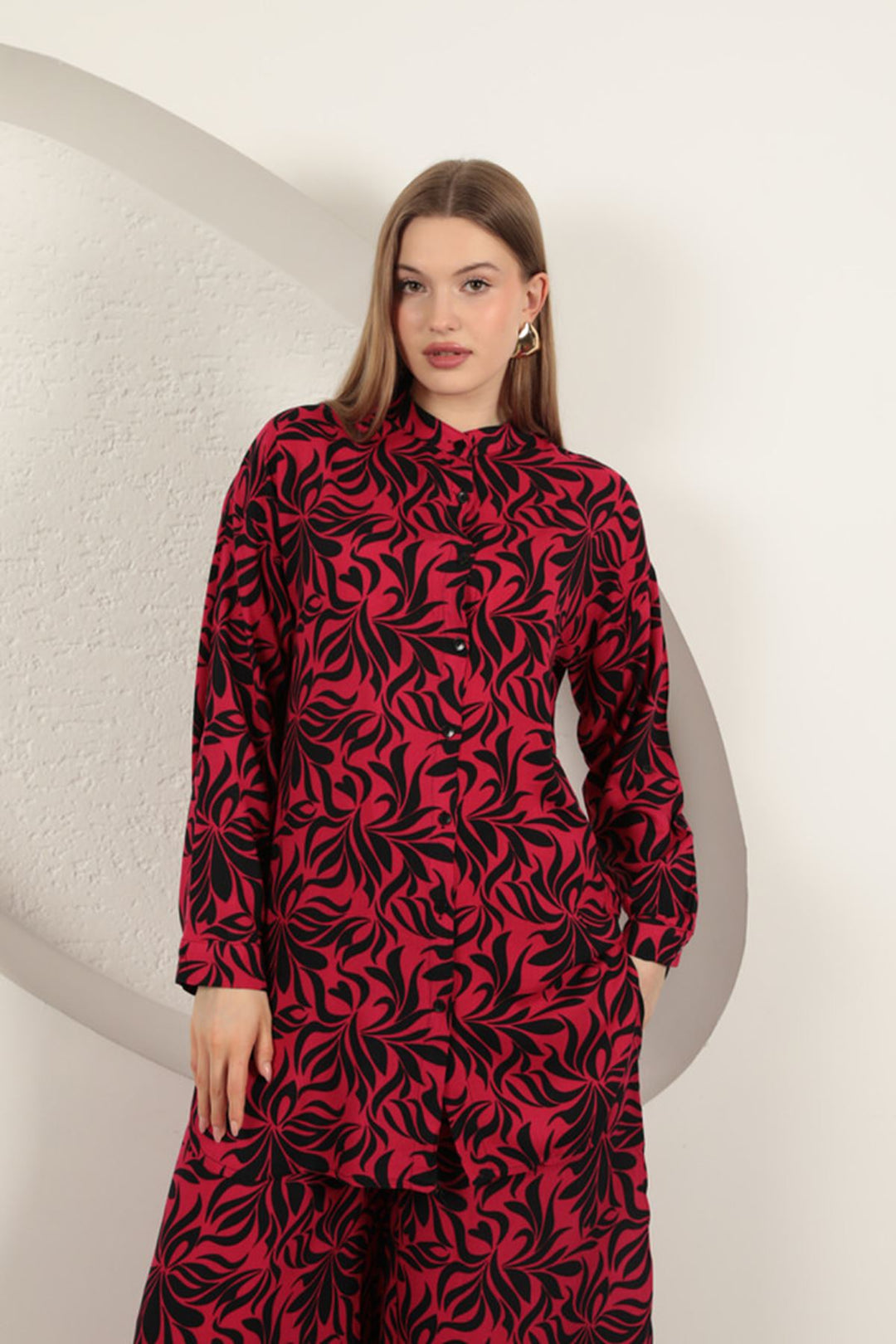 KKT Viscose Fabric Patterned Women's Suit-Fuchsia - Dover