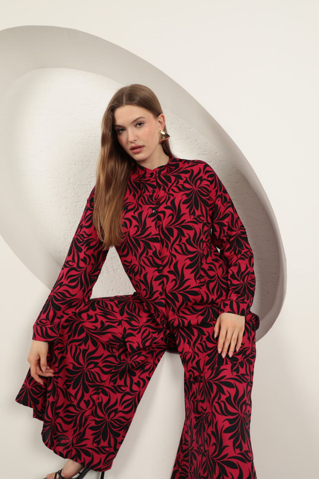 KKT Viscose Fabric Patterned Women's Suit-Fuchsia - Dover