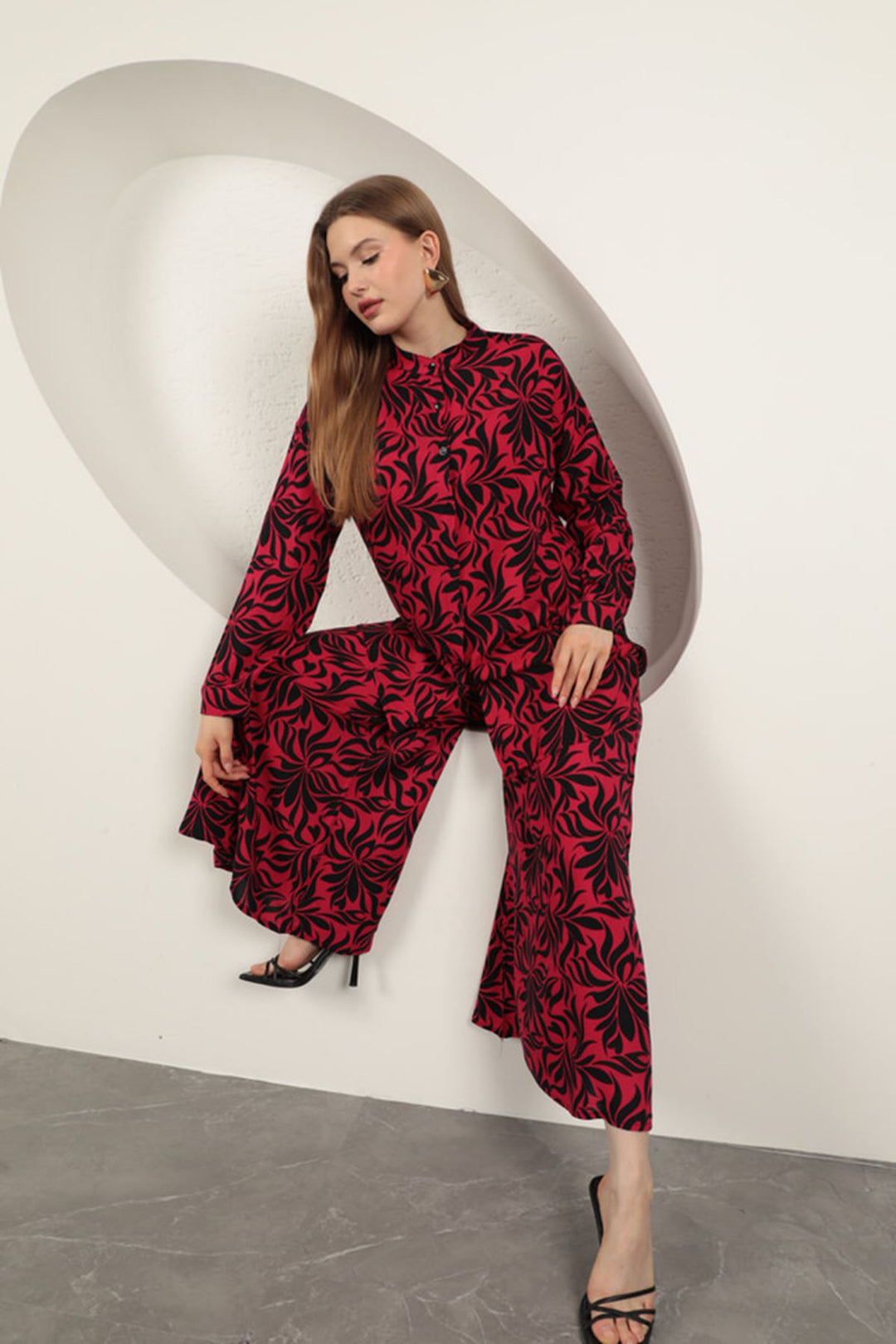 KKT Viscose Fabric Patterned Women's Suit-Fuchsia - Dover