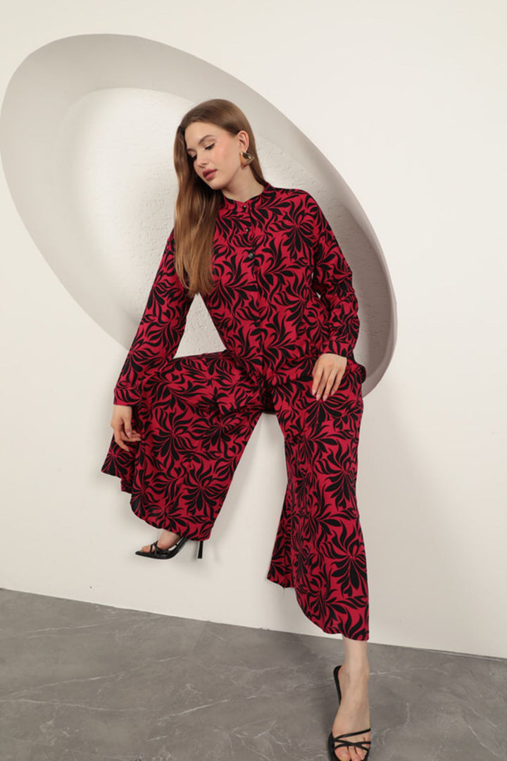 KKT Viscose Fabric Patterned Women's Suit-Fuchsia - Dover